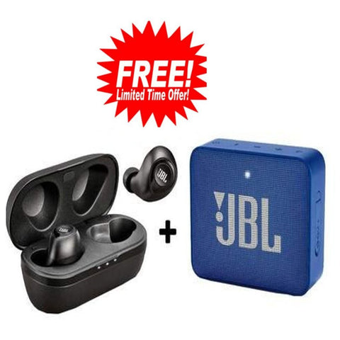 Buy 3 JBL Truly wireless Earpods Black T100TWSBLK And Get Free JBL GO2 PLUS Portable Bluetooth Speaker Blue