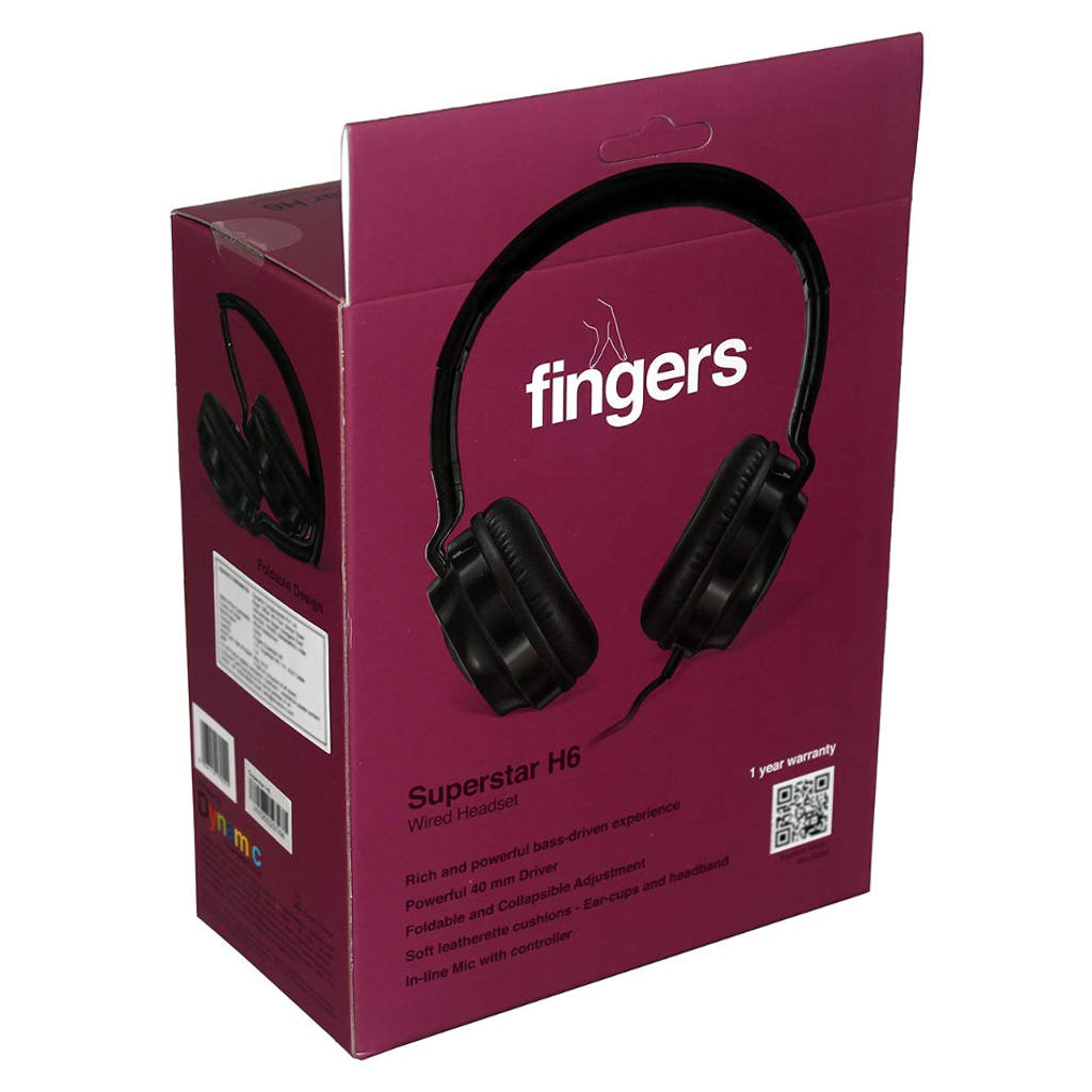Fingers Superstar H6 Wired On Ear Headphone With Mic Black