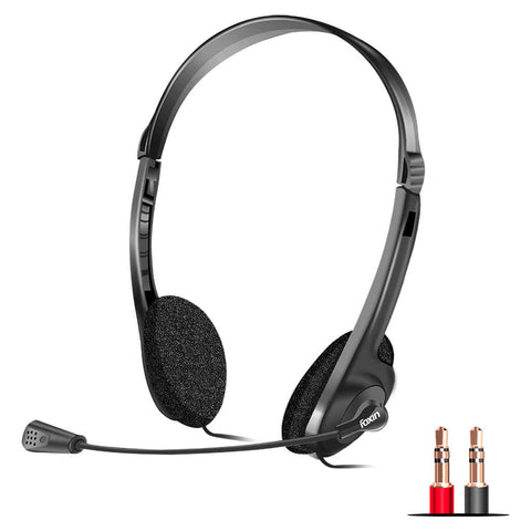 Foxin Classic Wired Stereo Dual Pin Headphones With Noise-Cancelling Microphone 