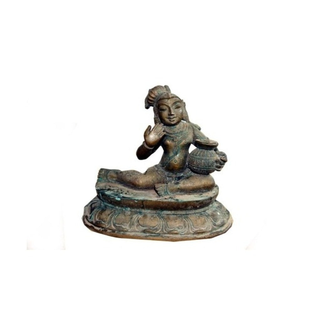 Chola Bronze Antique Bala Krishna Seated with Butter Pot idol 13cm