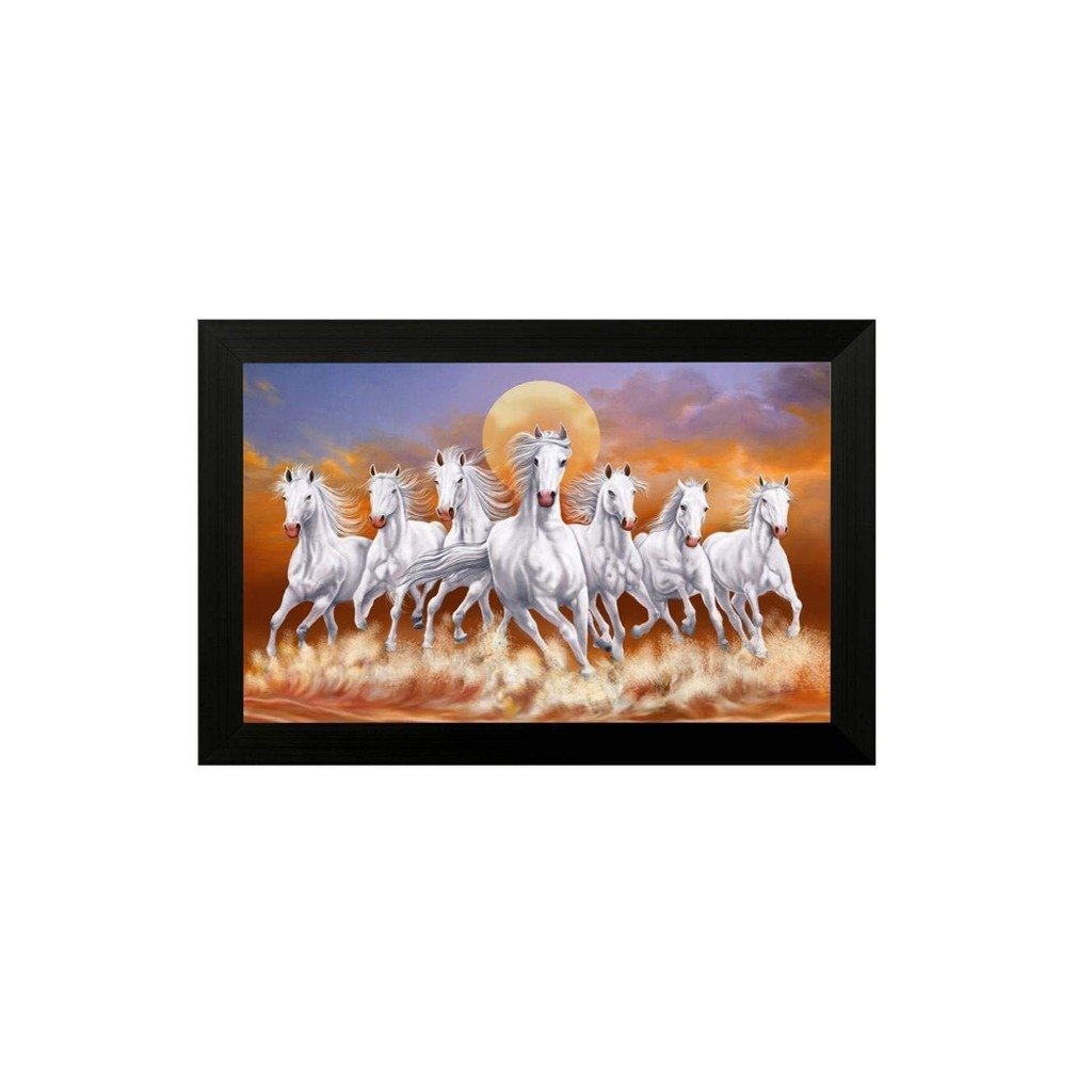 SAF 7 lucky running horses Framed Synthetic Wall Art Painting 35cm x 2Cm x 50Cm SANFH6802
