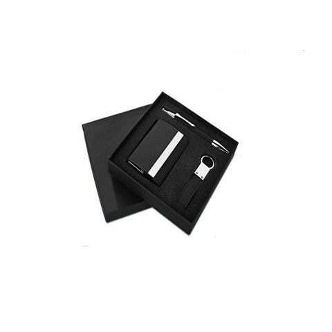 UDF 3pc Gift Set Double Side Card Holder & PU Keychain , PU Pen(Silver Engraving Color) QCGH31 