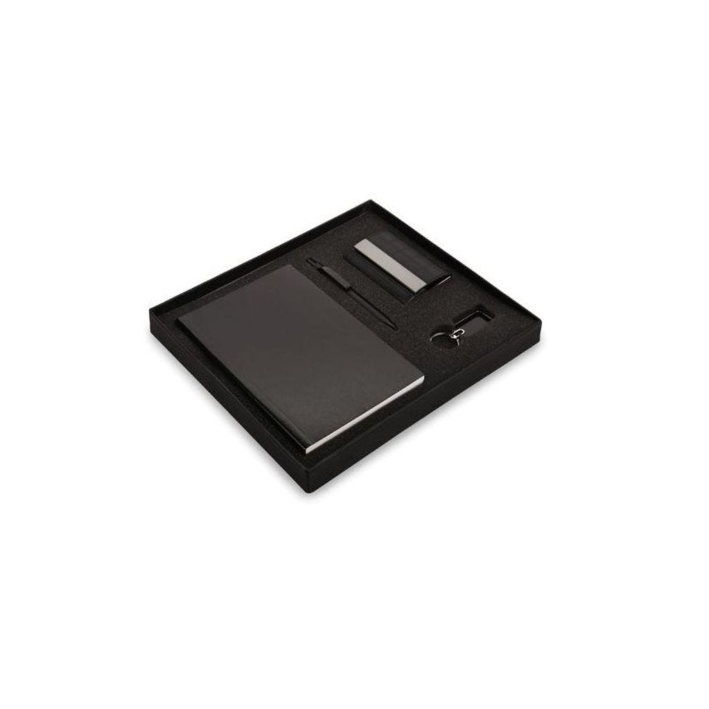 UDF Set of 4 : Double Sided Visiting card holder with A5 Notebook,metal keychain & metal pen QCGH33