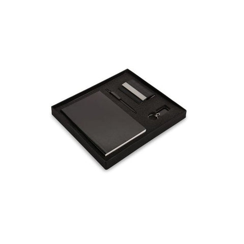 UDF Set of 4 : Double Sided Visiting card holder with A5 Notebook,metal keychain & metal pen QCGH33 